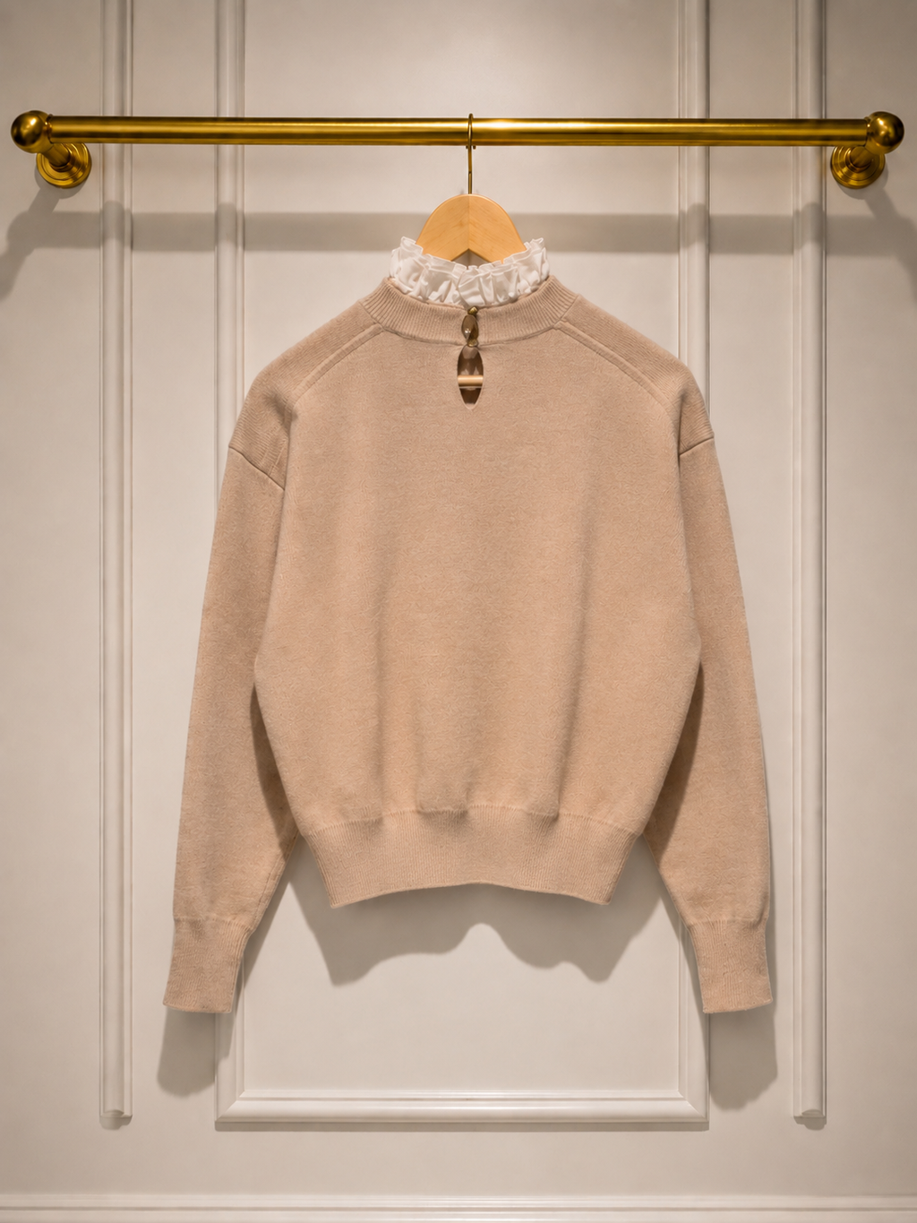 Sandro Ruffle Collar Knit in Beige — UK 8–10 | Excellent Re-Loved Condition