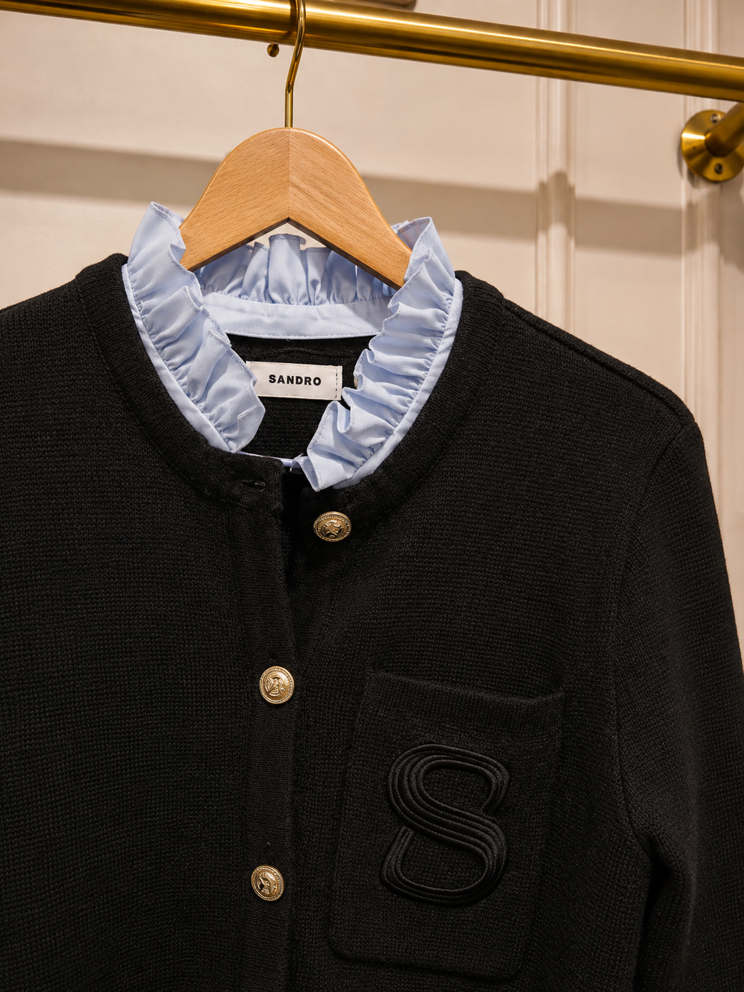 Sandro Black Ruffle Collar Cardigan — £100 Original RRP approx. £269
