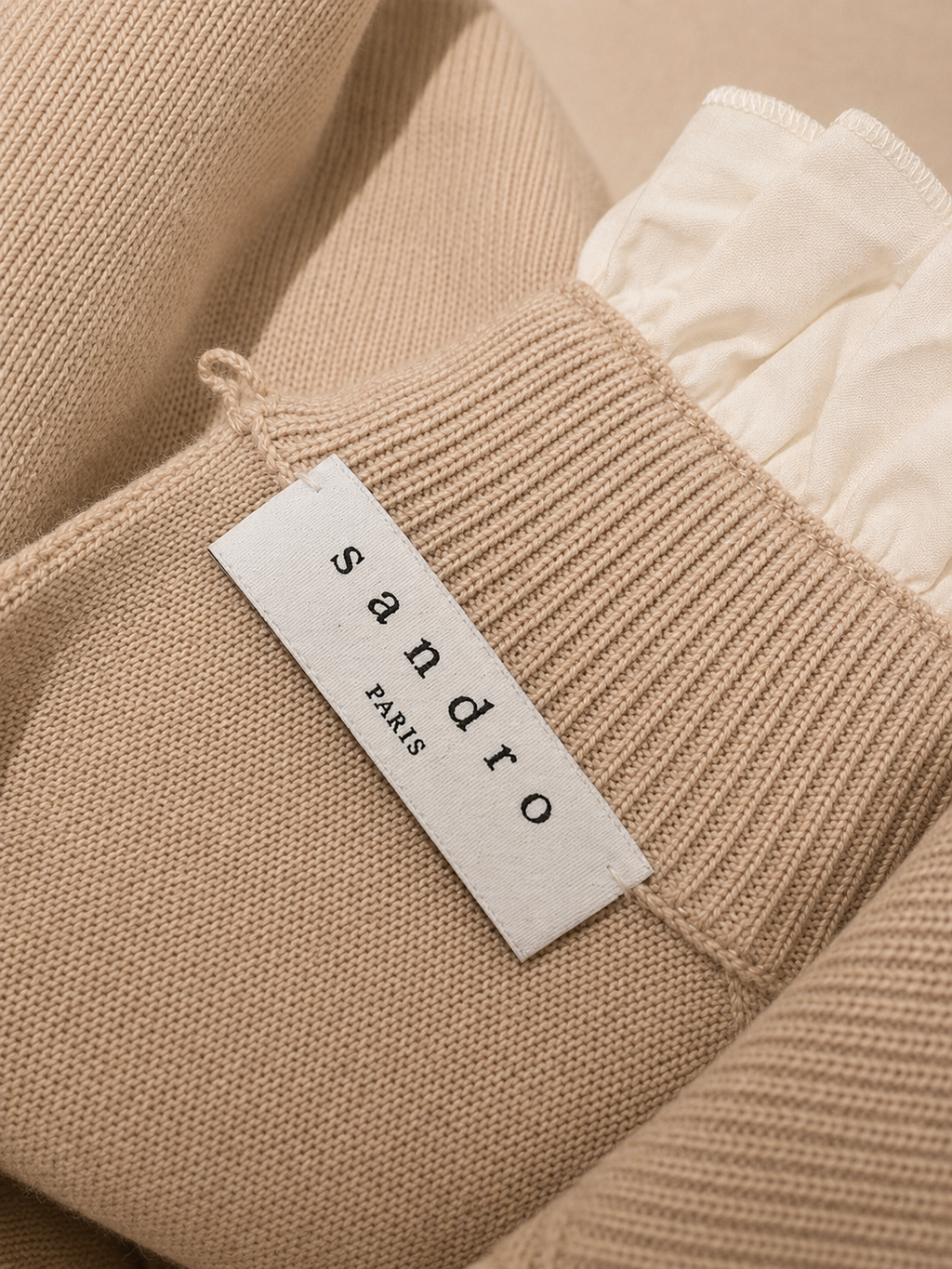 Sandro Ruffle Collar Knit in Beige — UK 8–10 | Excellent Re-Loved Condition