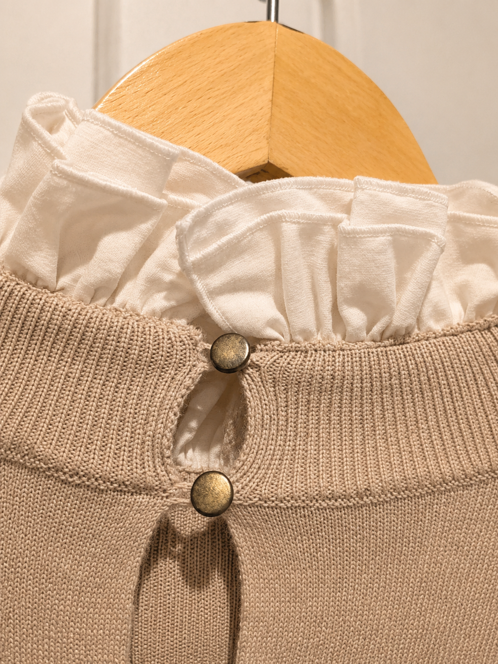 Sandro Ruffle Collar Knit in Beige — UK 8–10 | Excellent Re-Loved Condition