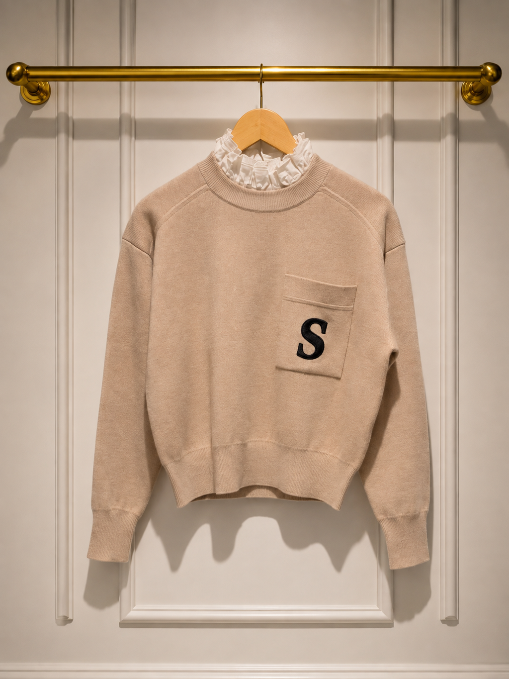 Sandro Ruffle Collar Knit in Beige — UK 8–10 | Excellent Re-Loved Condition