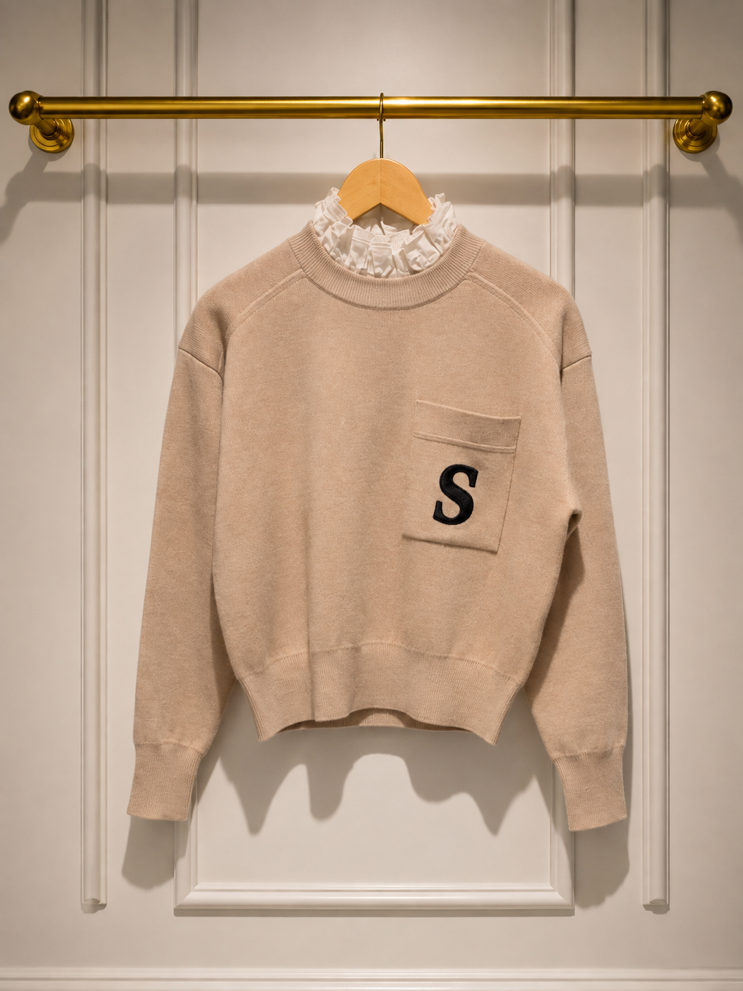 Sandro Ruffle Collar Knit in Beige — UK 8–10 | Excellent Re-Loved Condition