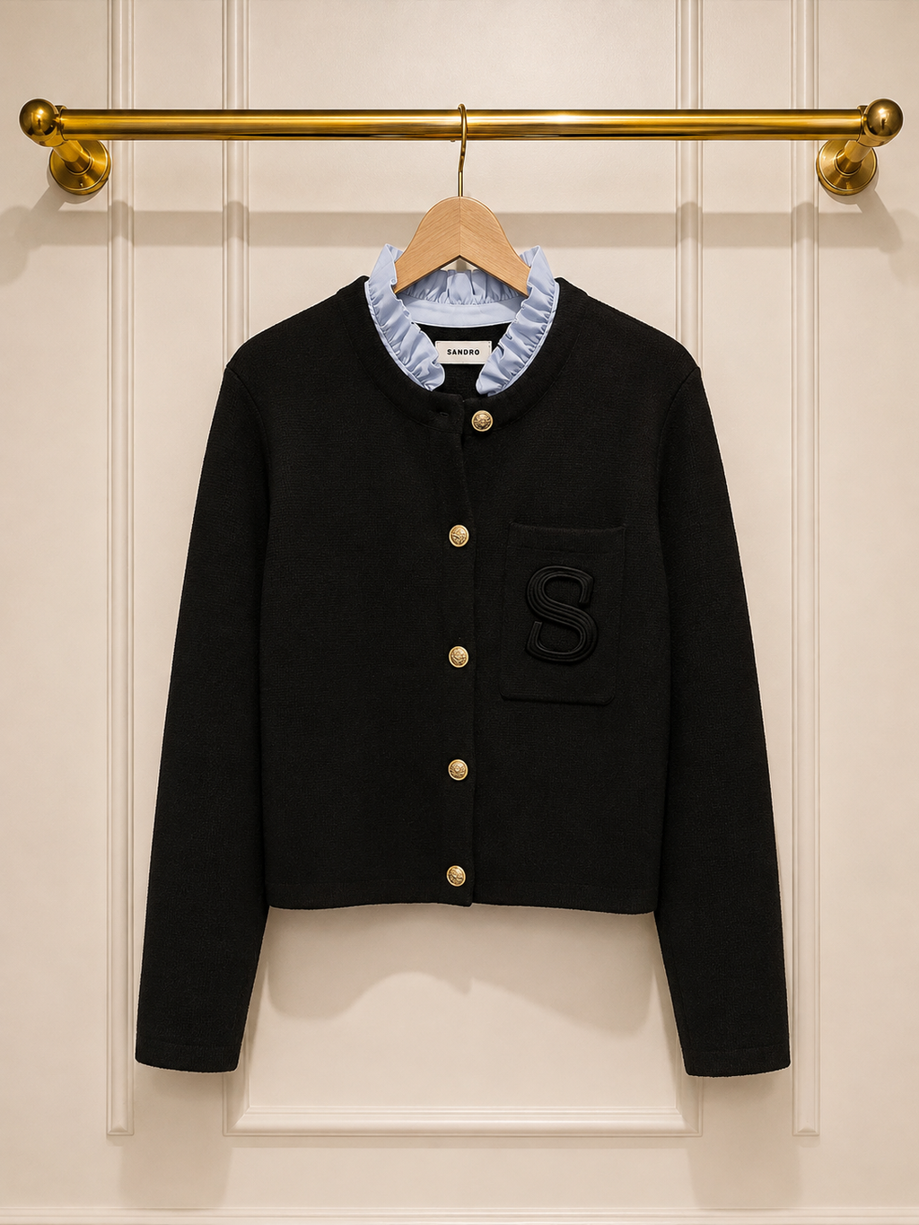 Sandro Black Ruffle Collar Cardigan — £100 Original RRP approx. £269