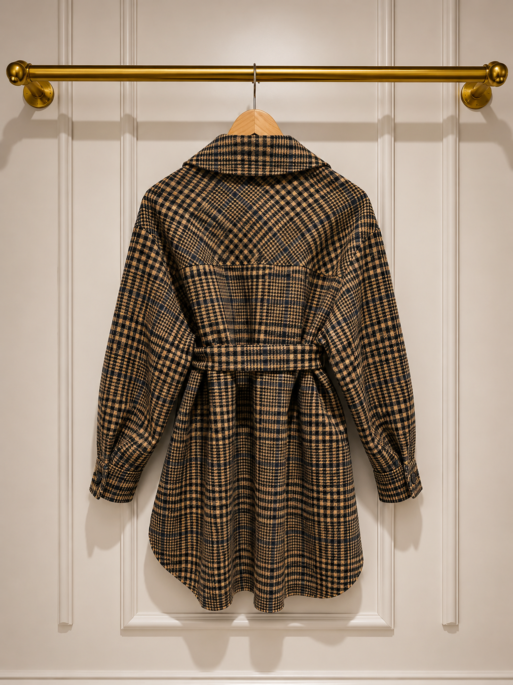 Maje Gavino Brushed Wool Plaid Belted Shacket | UK 8–10