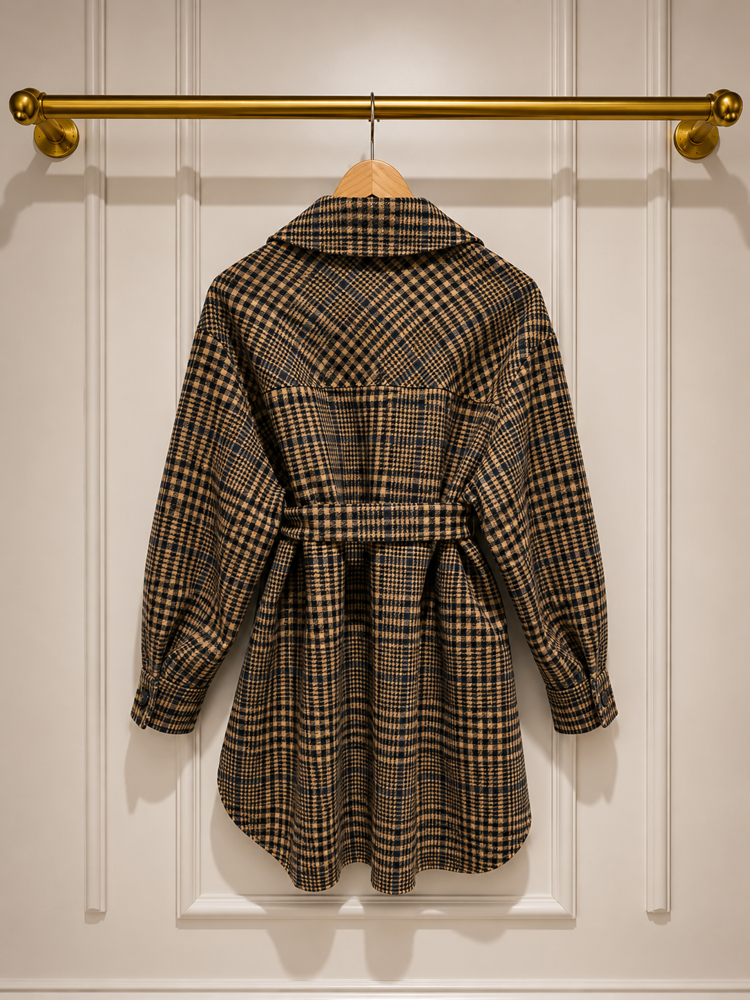 Maje Gavino Brushed Wool Plaid Belted Shacket | UK 8–10