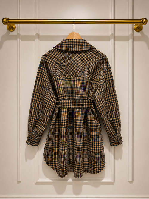 Maje Gavino Brushed Wool Plaid Belted Shacket | UK 8–10