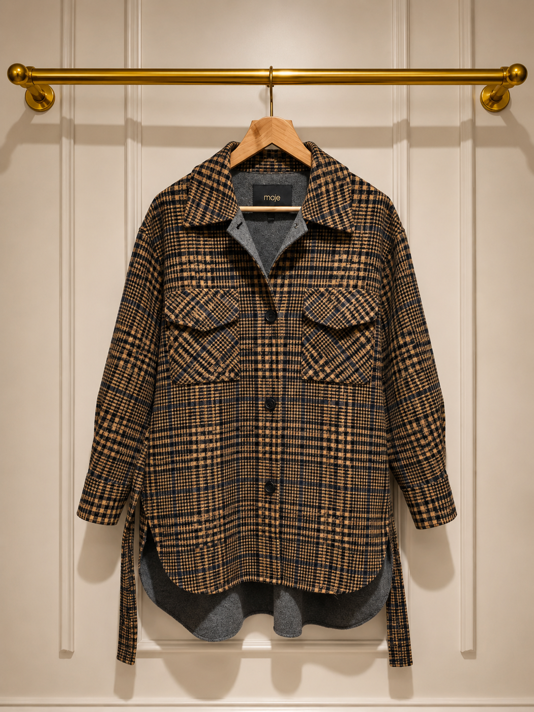 Maje Gavino Brushed Wool Plaid Belted Shacket | UK 8–10