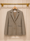 Sandro Relaxed Check Blazer with Oversized Buttons — Size 8–10