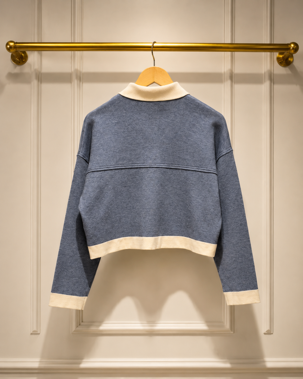Sandro Wool Polo Cardigan in Soft Blue & Cream — UK 8 | New With Tags
