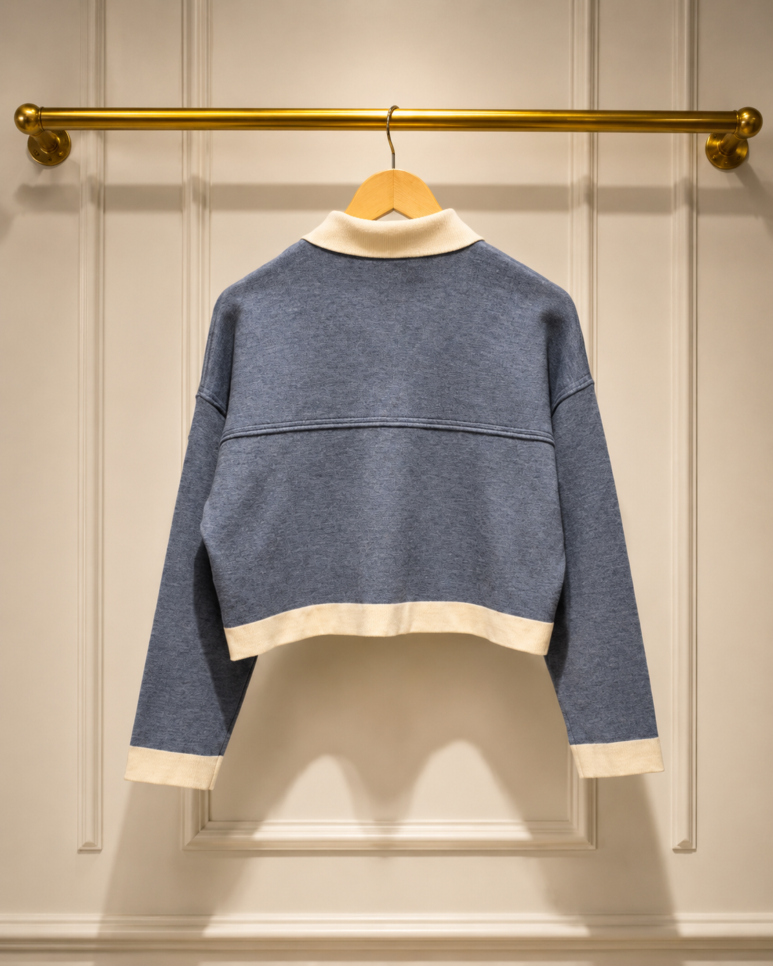Sandro Wool Polo Cardigan in Soft Blue & Cream — UK 8 | New With Tags